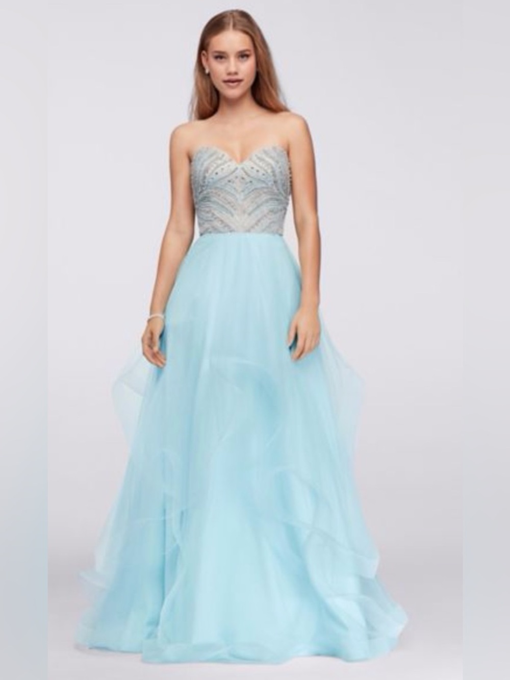 046.2 Strapless Ice Blue and Silver Gown